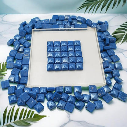 1.1lb Crystal Glass Mosaic Tiles for Crafts, 0.6"x 0.6" Square Mosaic Glass Pieces for Artwork,Garden Kit Decor (Plated Sapphire Blue)