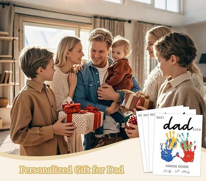 NZSXU Best Dad Ever Handprint Art Craft Kit Birthday Gift for Dad from Daughter Son, 10pcs DIY Baby Hand and Foot Print Greeting Cards, Fathers Day Crafts for Home Party Activities, Family Keepsake