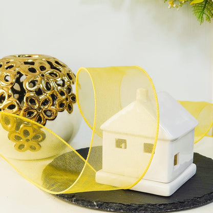 CT CRAFT LLC Sheer Organza Wired Ribbon 2.5" x 50Yards Yellow for Wedding Chair Bow Flora Bouquet Gift Wrapping Christmas Tree Home Decor Wreath - Crafty Corner