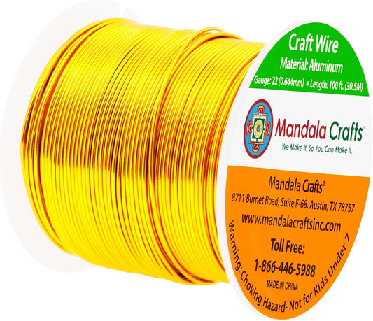 Mandala Crafts 22 Gauge Anodized Aluminum Craft Wire for Jewelry Making - 100 FT Colored Flexible Light Gold Tone Wire - Bendable for Bonsai Armature Crafting Sculpting - Crafty Corner