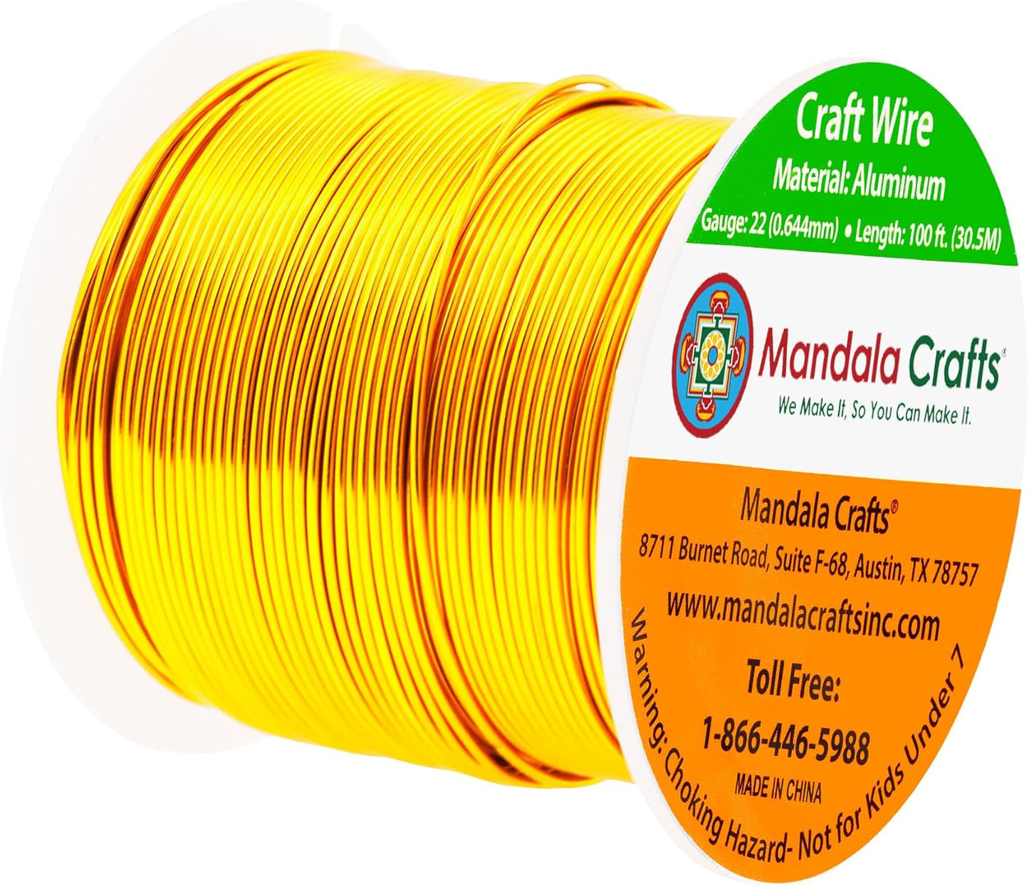 Mandala Crafts 22 Gauge Anodized Aluminum Craft Wire for Jewelry Making - 100 FT Colored Flexible Light Gold Tone Wire - Bendable for Bonsai Armature Crafting Sculpting - Crafty Corner