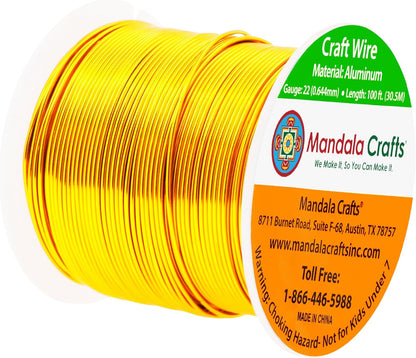 Mandala Crafts 22 Gauge Anodized Aluminum Craft Wire for Jewelry Making - 100 FT Colored Flexible Light Gold Tone Wire - Bendable for Bonsai Armature Crafting Sculpting - Crafty Corner
