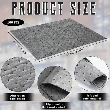 Sawysine 100 Pcs Adhesive-Backed Oil Absorbent Pads 13" x 10" Non-Slip Oil Absorbing Mats Gray Water Absorbent Mat for Garage Accessories Kitchen Basement Supplies
