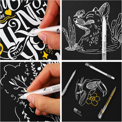 0.6mm Fine Point White Gel Pens, 3-Pack for Artists Drawing, Sketching, Illustration, and Adult Coloring Books, Opaque White Ink for Black Paper, Bullet Journaling, and Card Making