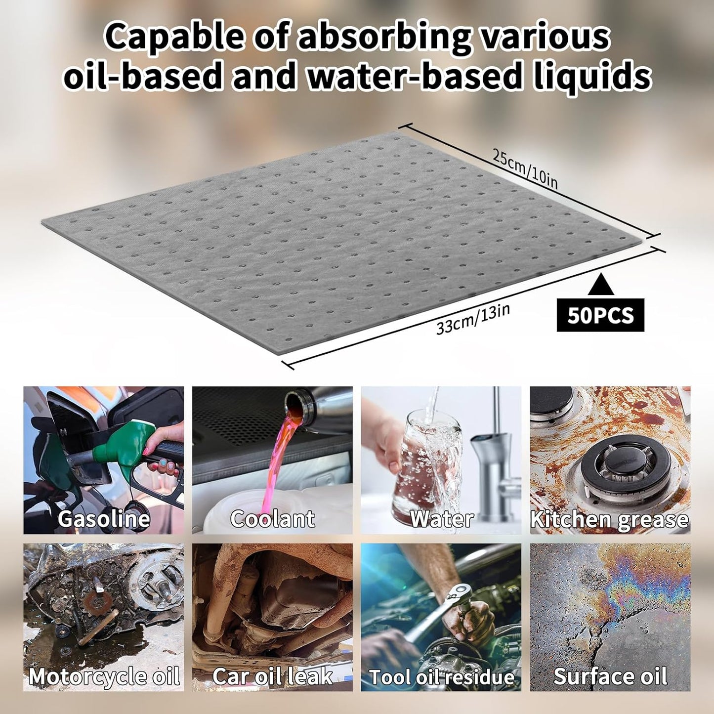 Oil Absorbent Pads Weight Dimpled Pad Garage Accessories Water Absorbent Mat Oil Spill Mat for Oil-Based & Water-Based Fluids Absorbing & Protecting Home Garage Basement (Gray,9.8'' x 13'') (100PCS)