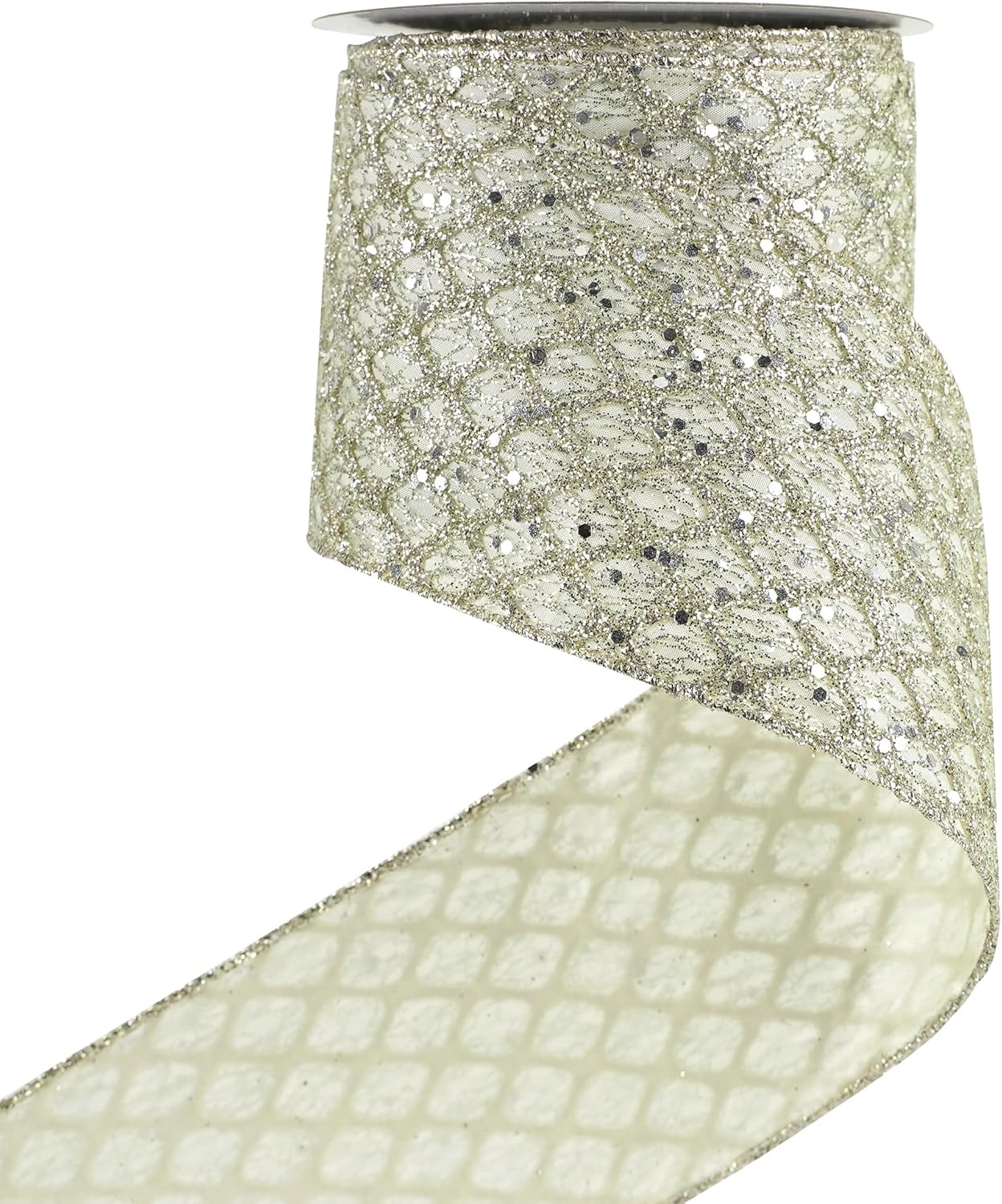 HUIHUANG Champagne Wired Ribbon 4 inch Glitter Christmas Tree Ribbon Diamond Mesh Wire Ribbon for X-mas Tree Decorations, Wreaths, Garland, Large Bows Making, Wedding Decor -10 Yards - Crafty Corner