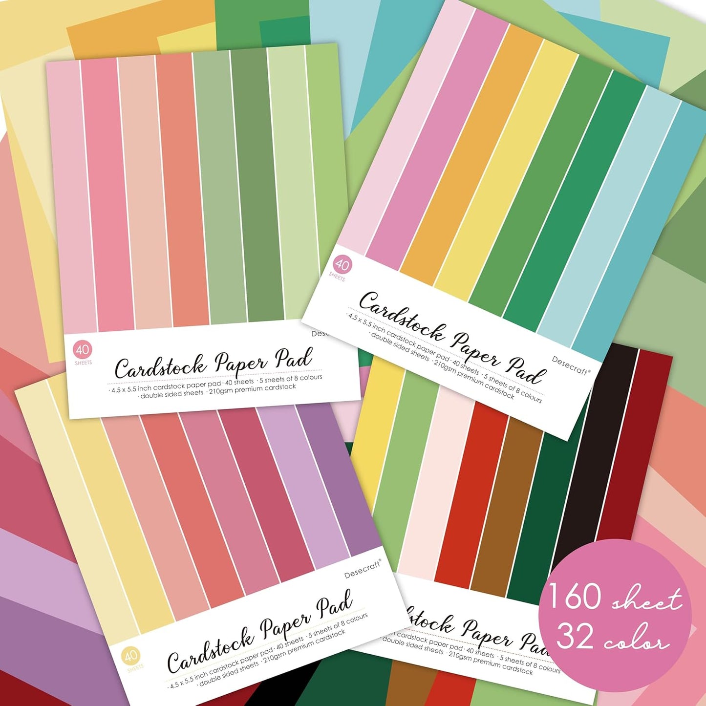 160 sheets Essential Variety Pack Cardstock Paper Pad 4 Pack 32 colors Scrapbook Decorative Paper for Card Making Journaling Origami Scrapbook Paper Scrapbooking Supplies - Crafty Corner