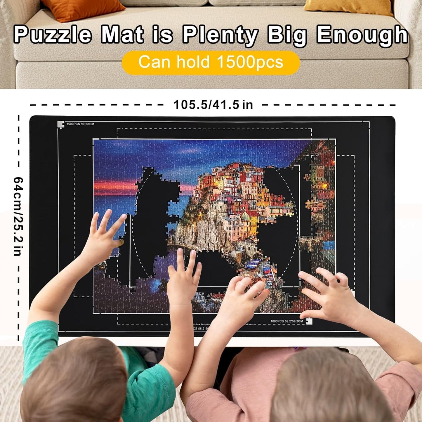 Napzy Rubber Puzzle Mat,Puzzle Matt Rollup,1500 Piece Puzzles Play Mat Has 6PCS Leather Puzzles Sorting Trays,41'' * 25'' Portable Jigsaw Keeper,Jigsaw Saver Board Roll Up with Storage Bag,Gift Box