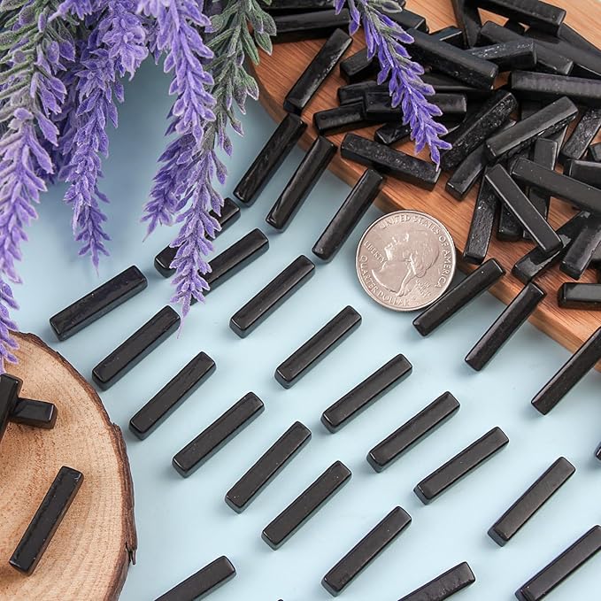 Youway Style Glass Mosaic Tiles for Crafts Bulk,150g Black Strips Mosaic Glass Pieces,Glass Mosaic Garden Craft Kit