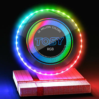 TOSY Flying Disc - 16 Million Colors RGB or 36 LEDs, Extremely Bright, Smart Modes, Camping Essentials for Teens/Kids/Adults/Men/Boys/Girls, Auto Light Up, Rechargeable, Waterproof, 175g