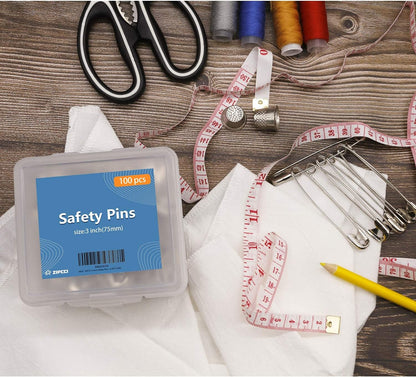 ZIPCCI 3 Inch Large Safety Pins - 100 Pcs Heavy Duty Steel Wire Pins (Large Size)