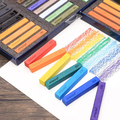 Artecho 72pcs Soft Pastels, 70 Colors Including 4 Fluorescent Colors, Extra Free Black & White, Square Chalk for Drawing, Blending, Layering, Shading, Pastels Art Supplies