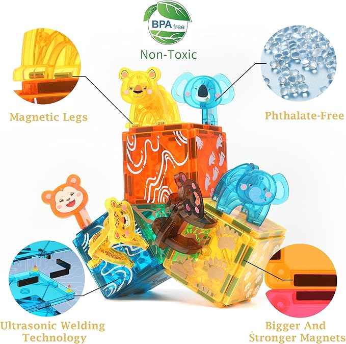 Zoo Animals Magnetic Tiles Set 108PCS | STEM-Authenticated Magnetic Building Blocks with Animal Figures | Educational Construction Toy for Toddlers & Kids Ages 3–8 (Boys & Girls)
