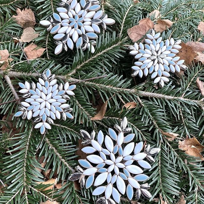 Artspac Petal Ceramic Mosaic Tiles for Crafts, 200g Silver Flower Tiles Mosaic Pieces for Christmas DIY Crafts, Holiday Mosaic Art & Garden Decor