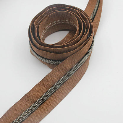 Leekayer #5 Antique Brass Metallic Nylon Coil Zippers by The Yard Bulk 10 Yards (Brown Tape with 25pcs Brass Sliders for DIY Sewing Tailor Craft Bag(Brown)