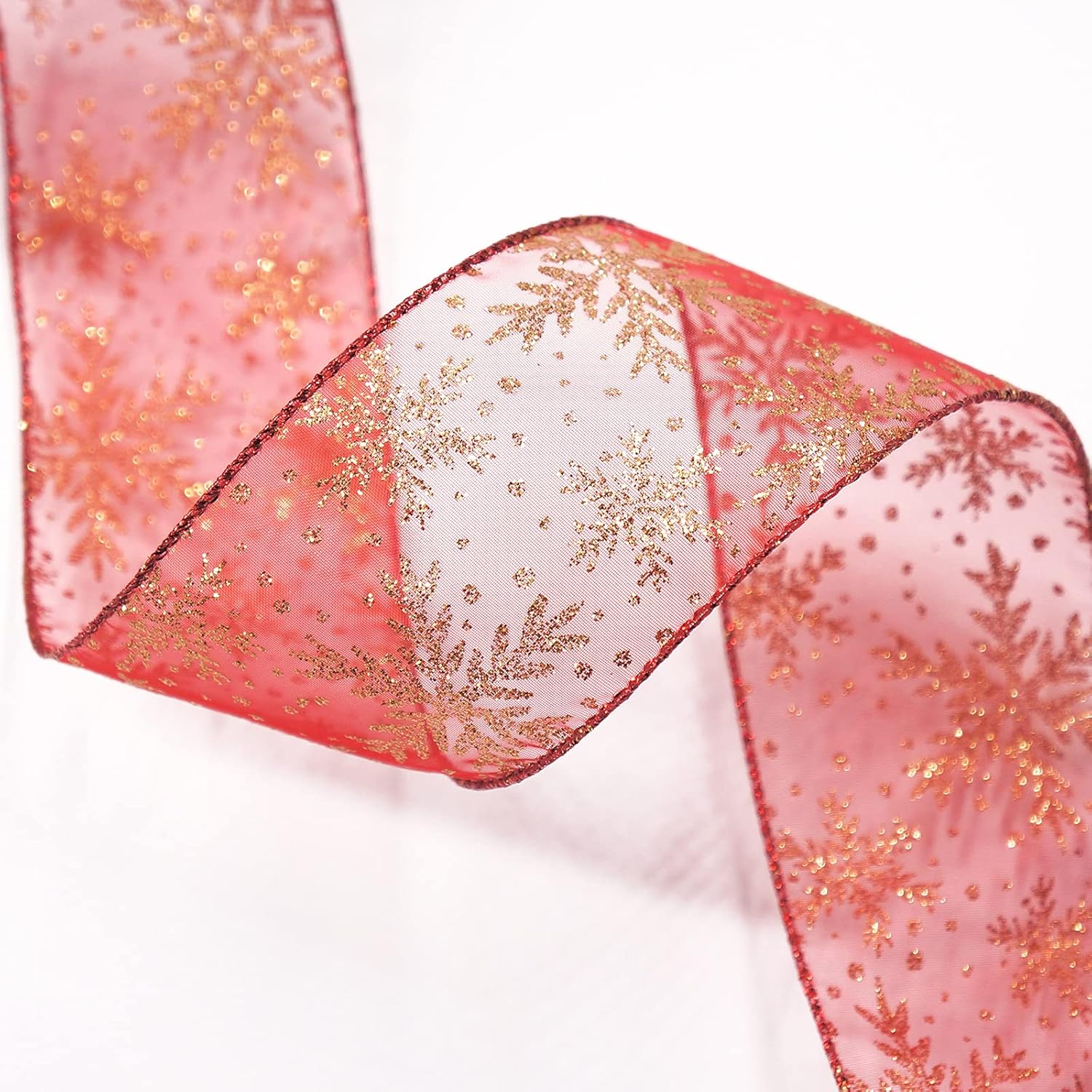 CT CRAFT LLC Organza with Red Glitter Snowflakes Wired Ribbon 2.5 inch x 50 Yards for Christmas Home Decor Tree Topper Bow Gift Wrapping DIY Crafts Wreath Garland Wedding - Crafty Corner
