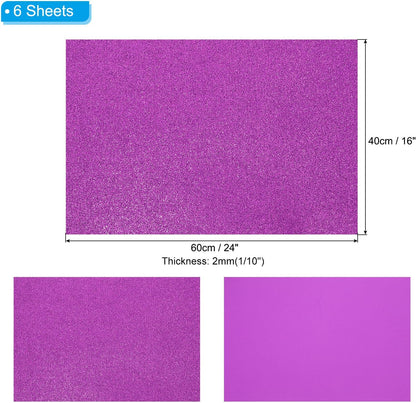 PATIKIL 2mm(1/10") Thick Non Adhesive Glitter Foam Sheet 16x24inch(40x60cm) Purple, EVA Shiny Foam Board for Craft, 6 Pcs