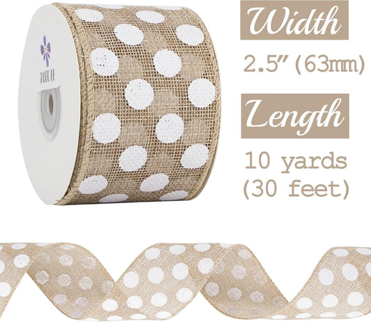 MEEDEE Burlap Ribbon with White Polka Dots - 2.5 Inch Natural Linen Wire Edge Craft Ribbon for Baby Shower, Beach, Farmhouse Gift Basket, 10 Yards - Crafty Corner