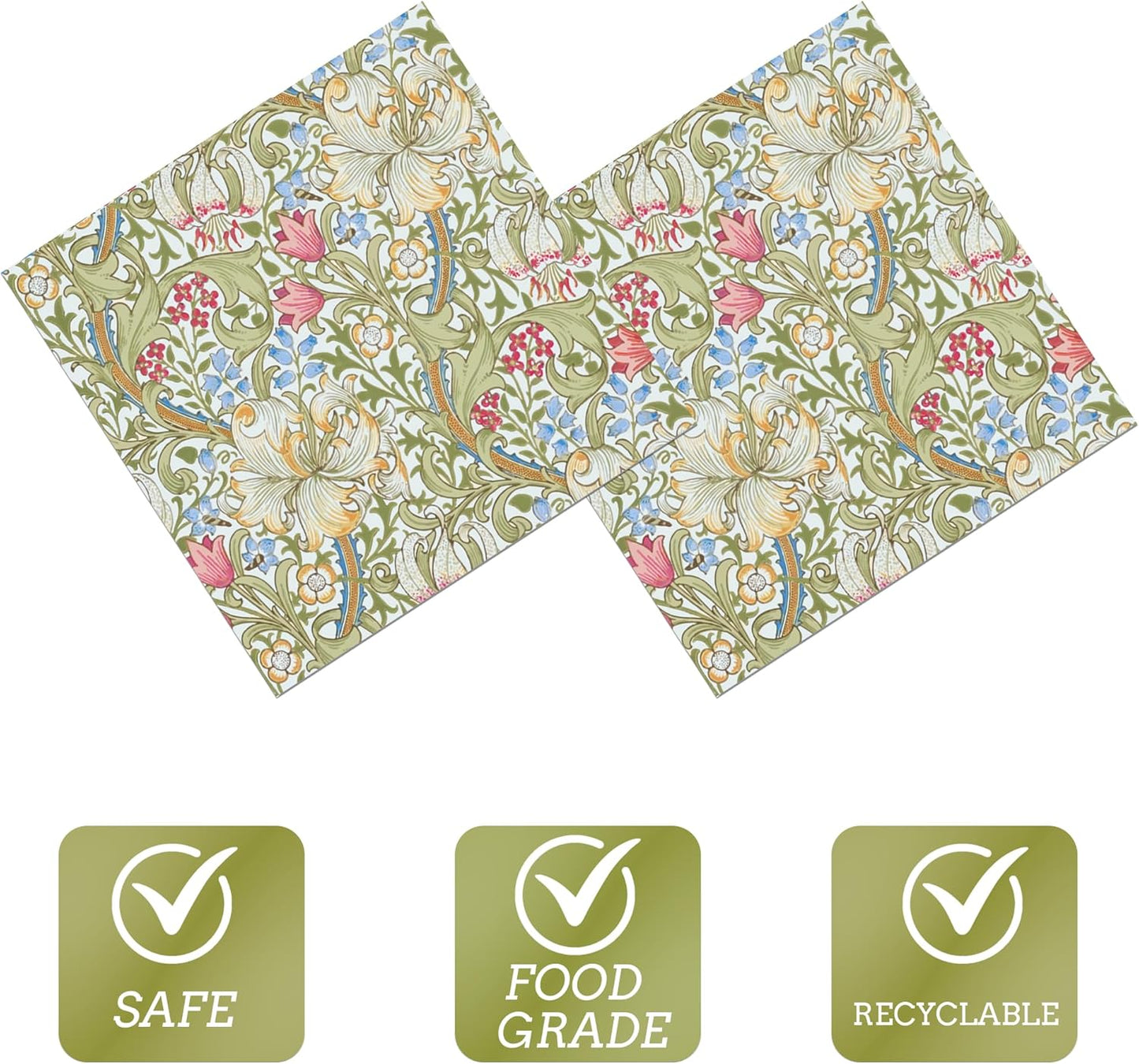 William Morris Party Napkins, 40PCS Greenery Floral Paper Napkins Disposable, Golden Lily White Green Wildflowers Party Supplies for Wedding Bridal Shower Theme Birthday Party Decorations 6.5 Inch