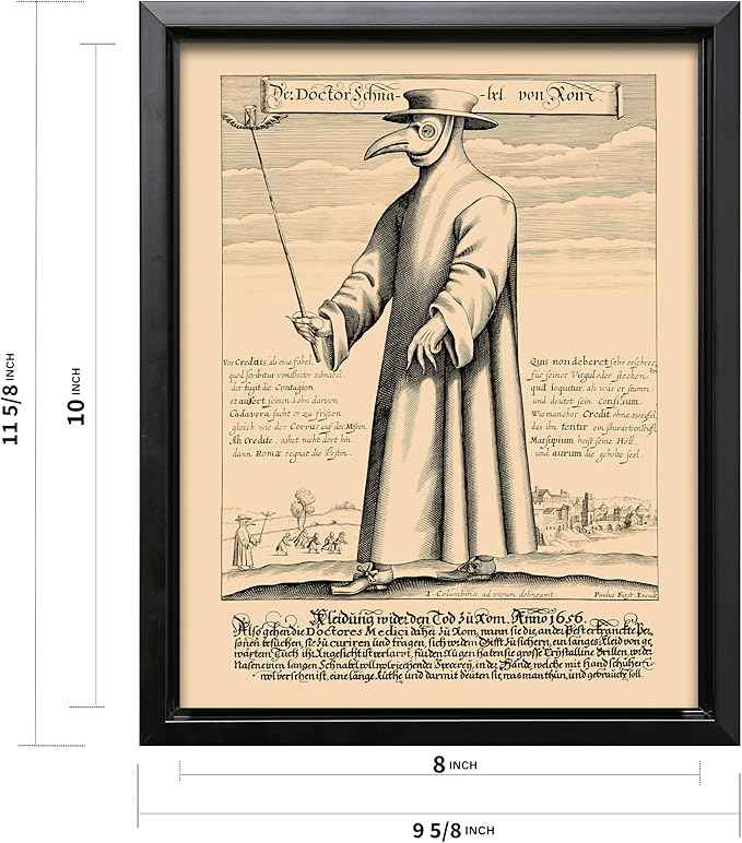 Poster Master Doctor Schnabel from Rome Canvas - Retro Plague Doctor Print - Medieval Art - Gift for Men & Women - Great Wall Decor for Dorm, Living Room or Bedroom - 8x10 Black Framed Canvas