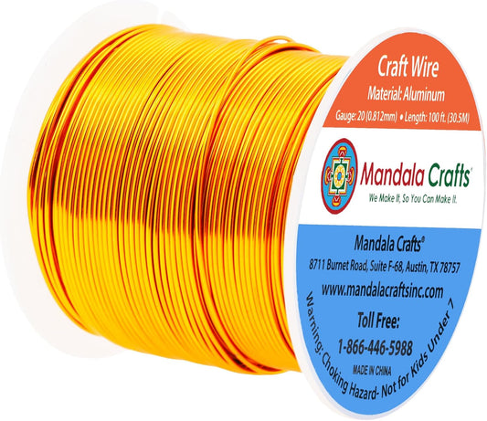 Mandala Crafts 20 Gauge Anodized Aluminum Craft Wire for Jewelry Making - 100 FT Colored Flexible Gold Tone Wire - Bendable for Bonsai Armature Crafting Sculpting - Crafty Corner