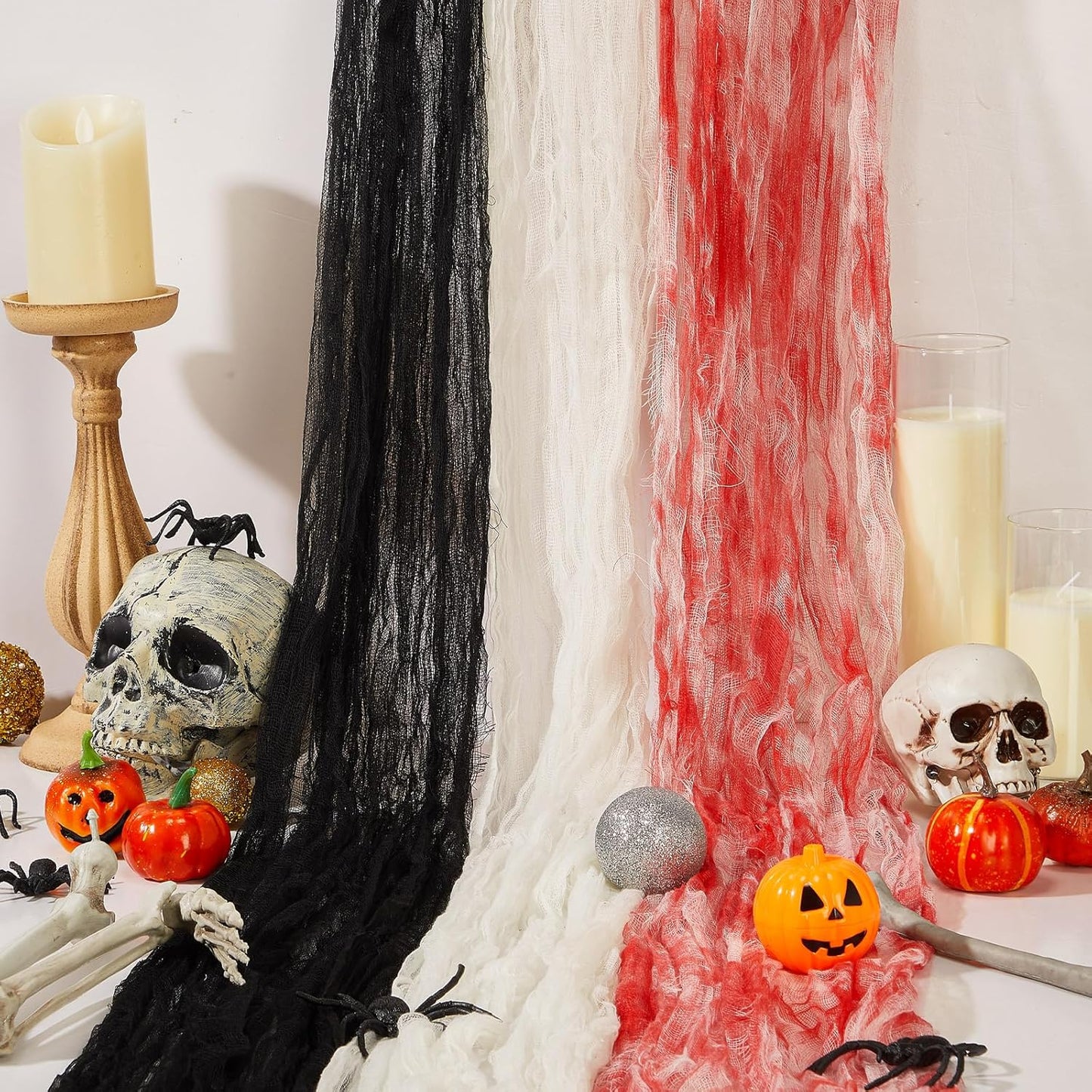 Boao Halloween Cheese cloth 85 x 197 Inch White Black and Bloody Cheesecloth Roll for Crafts Large Cotton Muslin Gauze Fabric for Halloween Outdoor & Indoor Spooky Decoration