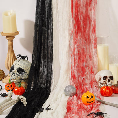 Boao Halloween Cheese cloth 85 x 197 Inch White Black and Bloody Cheesecloth Roll for Crafts Large Cotton Muslin Gauze Fabric for Halloween Outdoor & Indoor Spooky Decoration