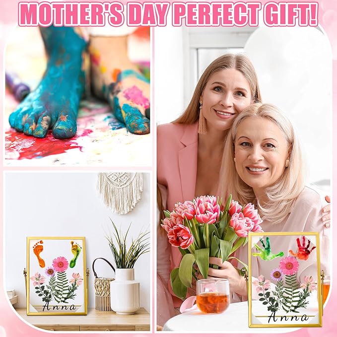 Knitgrip 10 Pcs Mother's Day Crafts DIY Kit Family Pressed Flower Handprint Frames Kits Bulk Dried Flower Frame Ink Pads Nana Mom Grandma Birthday Gifts from Son for Father's Day Gifts