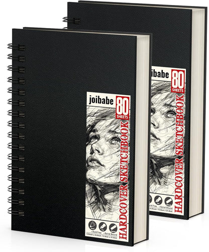 5.5" x 8.5" Sketch Book ，2 Pack 80-Sheets (68lb/100gsm)，Double-Sided Hardbound Sketchbook, Spiral Bound,Acid Free Paper Painting Drawing Writing Sketching Pad for Kids Adult Teens Girls Boys - Crafty Corner