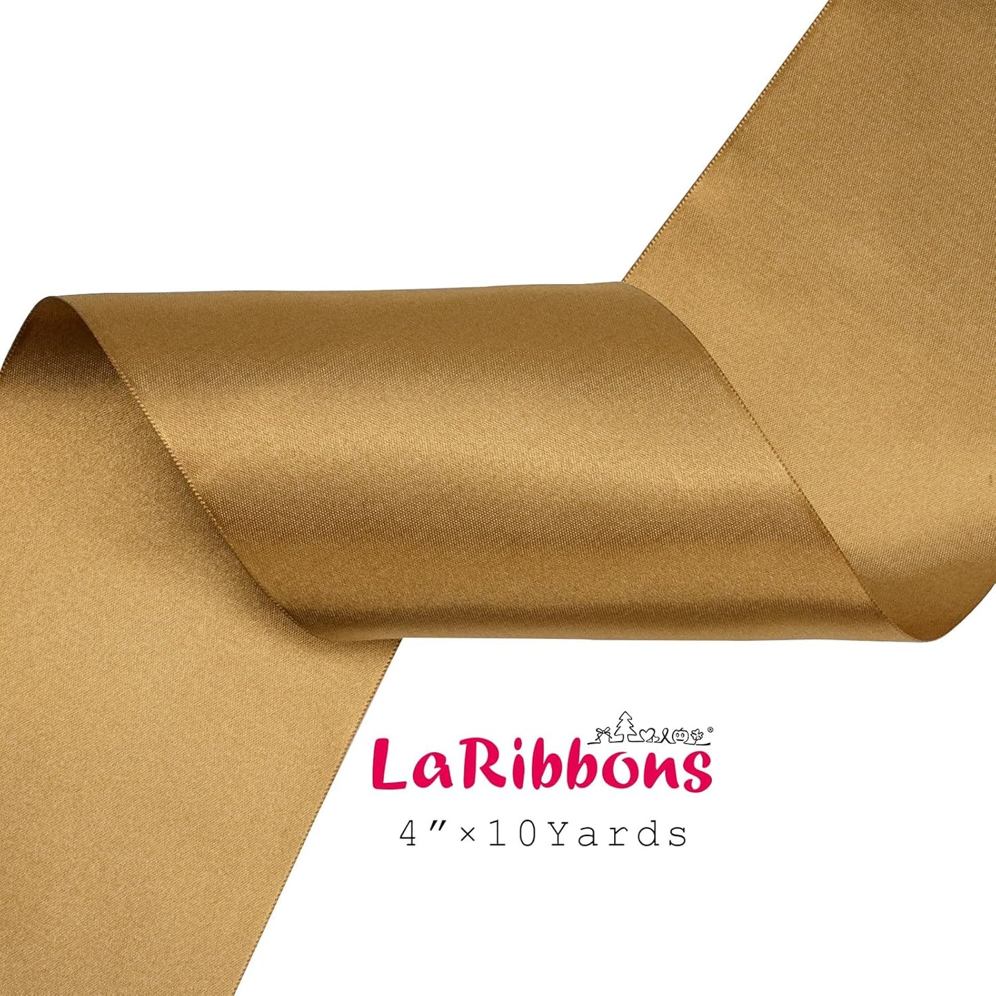 LaRibbons Pale Gold Satin Ribbon 4 Inch 10 Yards Double Faced Luxury Pale Gold Silk Ribbon for Gift Wrapping Flower Bouquets Bow Christmas Wedding Party Decoration - Crafty Corner