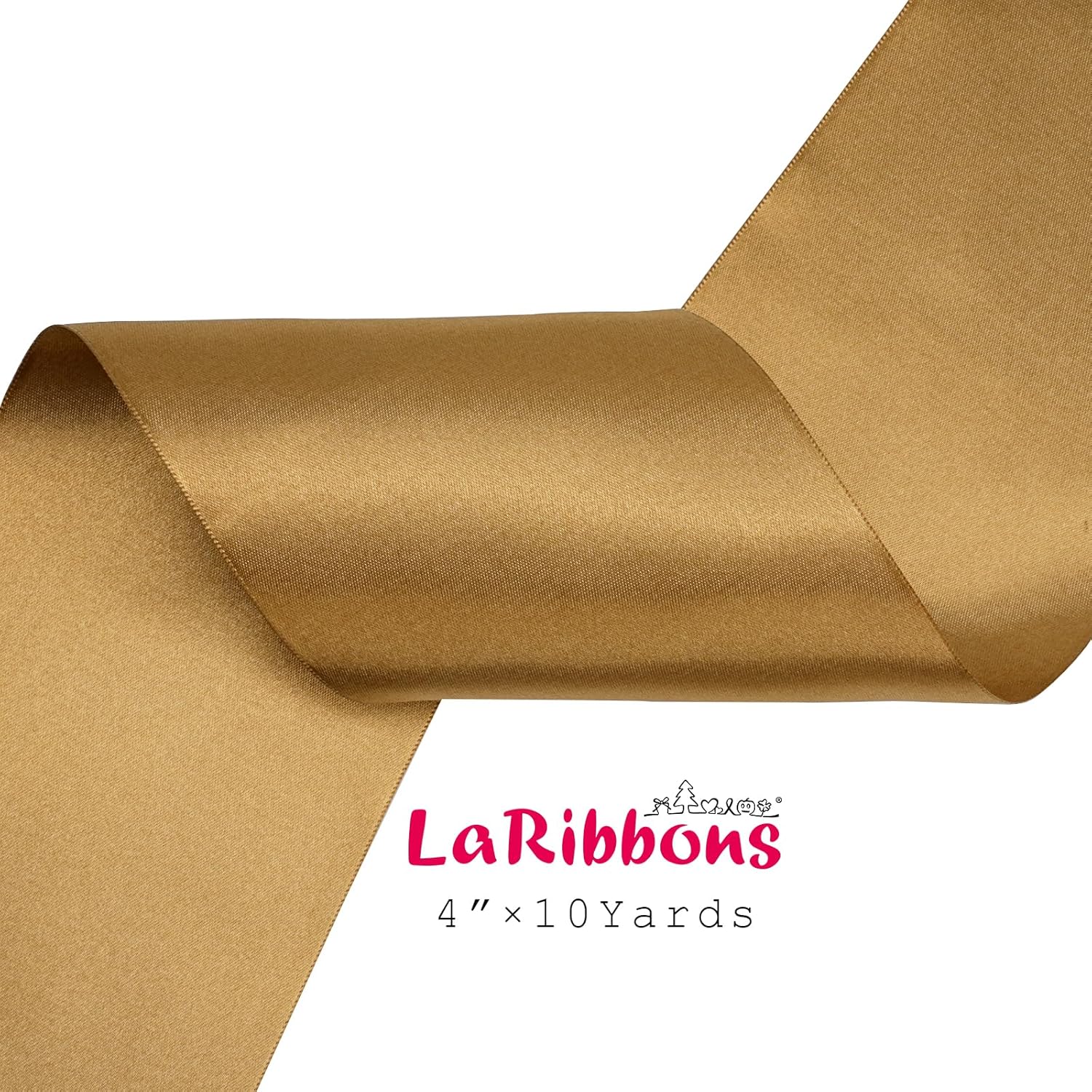 LaRibbons Pale Gold Satin Ribbon 4 Inch 10 Yards Double Faced Luxury Pale Gold Silk Ribbon for Gift Wrapping Flower Bouquets Bow Christmas Wedding Party Decoration - Crafty Corner