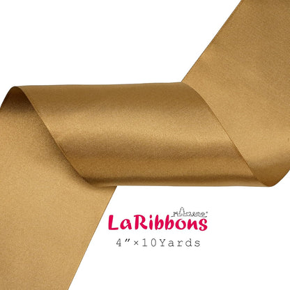 LaRibbons Pale Gold Satin Ribbon 4 Inch 10 Yards Double Faced Luxury Pale Gold Silk Ribbon for Gift Wrapping Flower Bouquets Bow Christmas Wedding Party Decoration - Crafty Corner
