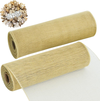 TONIFUL 2 Rolls 10 Inch Burlap Natural Decorative Mesh Ribbon Rolls, Perfect for Wreaths, Swags, Christmas Trees, Home Decoration, and Creative Crafts - Crafty Corner