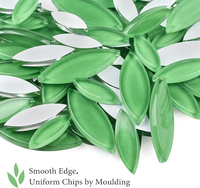 Youway Style Green Leaf Mosaic Tiles for Crafts Bulk,200g Petal Mosaic Glass Pieces,Flower Glass Tiles for Christmas Mosaic Decorations