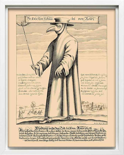 Poster Master Doctor Schnabel from Rome Canvas - Retro Plague Doctor Print - Medieval Art - Gift for Men & Women - Great Wall Decor for Dorm, Living Room or Bedroom - 18x24 White Framed Canvas