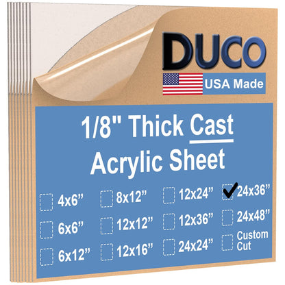 Duco USA-Made Clear Cast Acrylic Sheet 1/8 Inch Thick 24" x 36" - 8 Pack of Transparent Plexiglass Sheet - Lightweight Acrylic Board for Window Replacements, Displays, Signs, and More