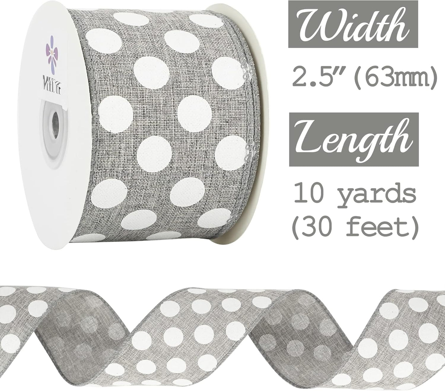 MEEDEE Polka Dots Burlap Ribbon - 2.5 Inch Wired Ribbon for Baby Shower, Farmhouse Decor, Elephant Wreath, Cakes - 10 Yards - Crafty Corner