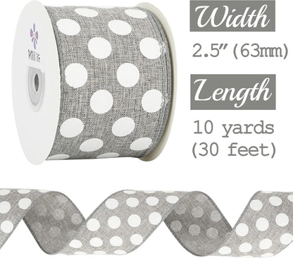 MEEDEE Polka Dots Burlap Ribbon - 2.5 Inch Wired Ribbon for Baby Shower, Farmhouse Decor, Elephant Wreath, Cakes - 10 Yards - Crafty Corner