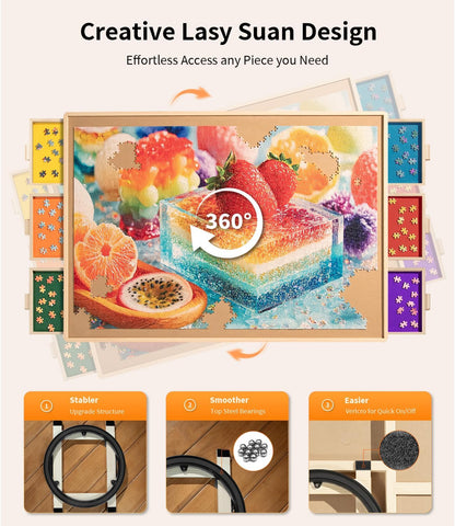 Join&Joy 2000 Piece Puzzle Board Pro, with 6 Drawers & Cover, 40" x 29", Sort-Wise Colorful Felt Drawers, Wooden Jigsaw Puzzle Board, Birthday Gifts for Mom