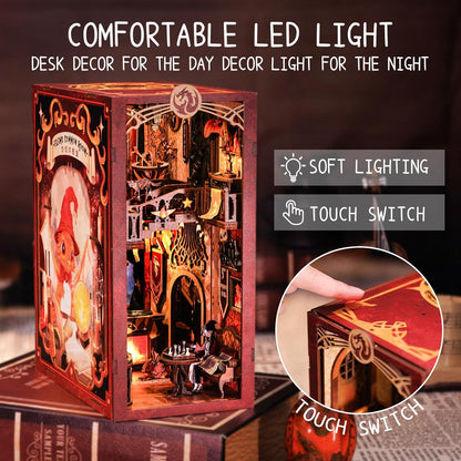 CUTEBEE Book Nook Kit - DIY Miniature House Dollhouse Kit for Adult and Teens, Booknook Bookshelf Decor Alley Model Build with LED Light, Gifts for Family and Friends (Flame Common Room)