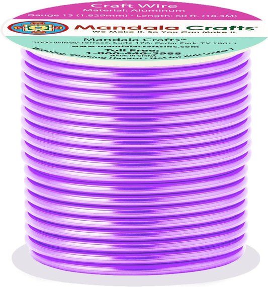 Mandala Crafts 13 Gauge Anodized Aluminum Craft Wire for Jewelry Making - 60 FT Colored Flexible Lavender Wire - Bendable for Bonsai Armature Crafting Sculpting - Crafty Corner