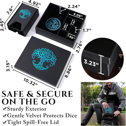 Dice Tray and Dice Tower for DND and RPG - All-in-One Game Roamer Tray & Large Tower for Random Rolls - Stores Your Sets, Mini's and More Compatible with D&D (Blue Tree)