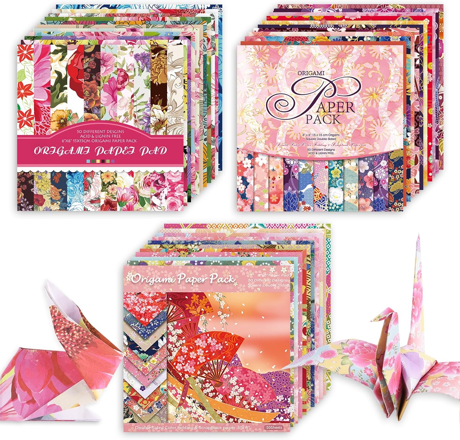 Origami 6x6 Paper Kit 150 Sheets 150 Vivid Colors Double Sided Same Printed Traditional Patterns Square for Arts Crafts Projects Japan Traditional Chiyo.Ethnic Flowers - Crafty Corner