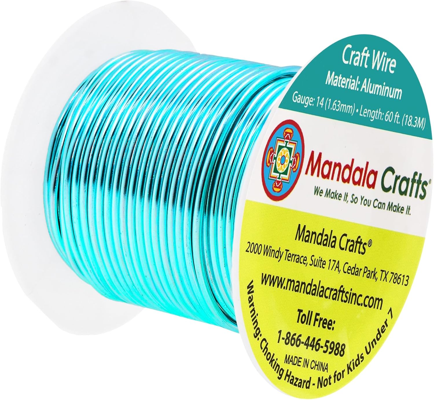 Mandala Crafts 14 Gauge Anodized Aluminum Craft Wire for Jewelry Making - 60 FT Colored Flexible Turquoise Wire - Bendable for Bonsai Armature Crafting Sculpting - Crafty Corner