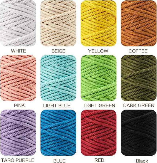 PHUNTTEK 5mm Macrame Cord, 12 Colors Kit Cotton Cord Supplies 4 Strands Colored Yard Twine String for Crafts Rope Large Wall Hanging Projects DIY Plant Hanger
