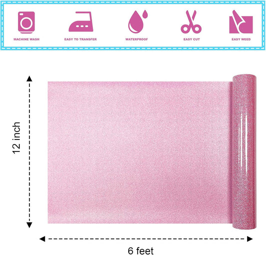 Rouge Powder Glitter HTV Heat Transfer Vinyl 12" x6FT Glitter Vinyl for T Shirts Easy to Cut and Weed Compatible with All Cutter Machines HTV Vinyl Iron on for Cricut (Rouge Powder 12”x6FT)