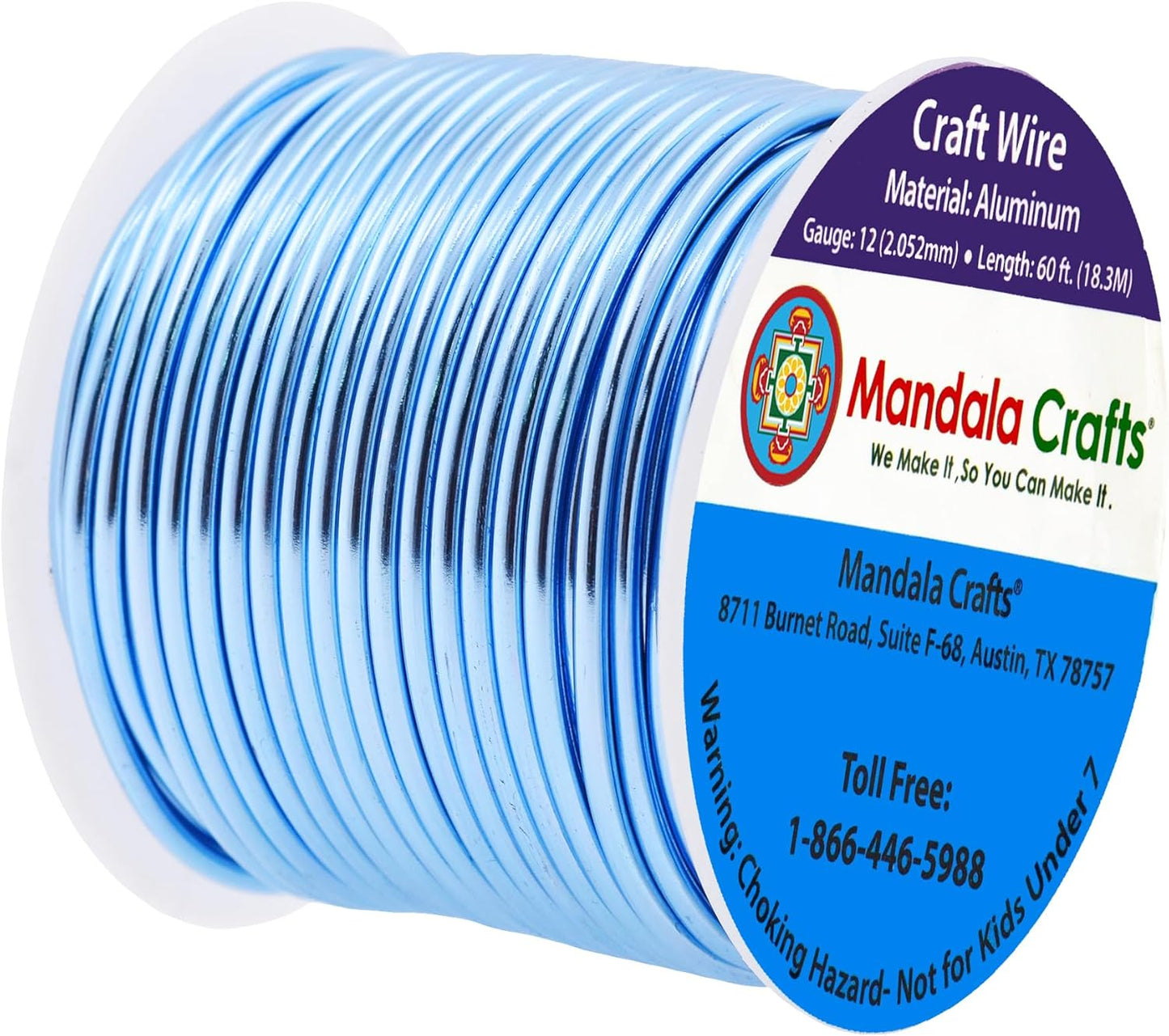 Mandala Crafts 12 Gauge Anodized Aluminum Craft Wire for Jewelry Making - 60 FT Colored Flexible Ice Blue Wire - Bendable for Bonsai Armature Crafting Sculpting - Crafty Corner