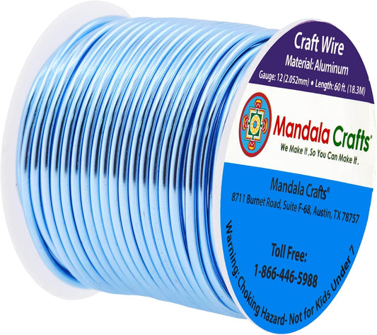 Mandala Crafts 12 Gauge Anodized Aluminum Craft Wire for Jewelry Making - 60 FT Colored Flexible Ice Blue Wire - Bendable for Bonsai Armature Crafting Sculpting - Crafty Corner