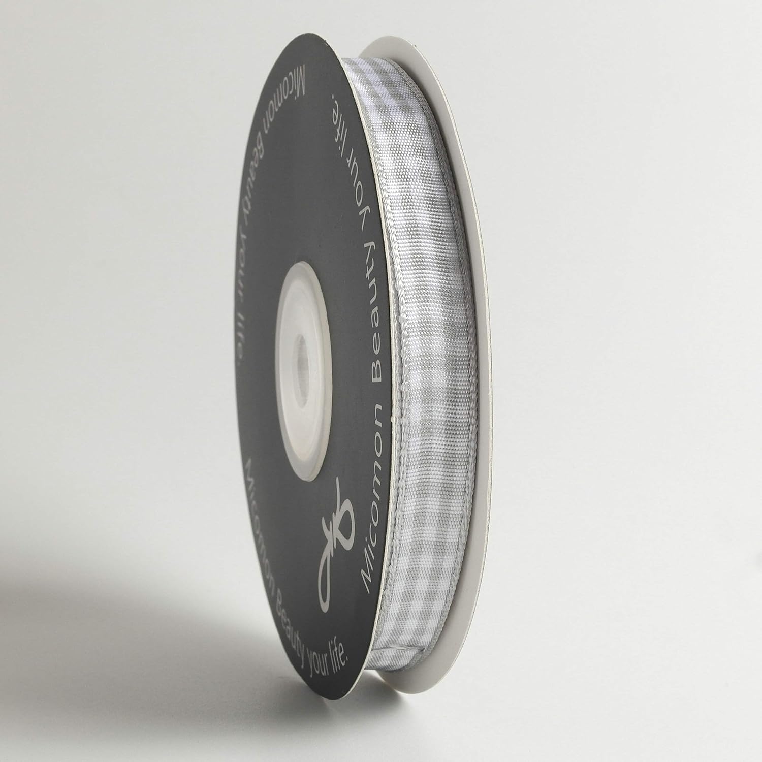 Gray Gingham Plaid Checked Ribbon 25 Yards Each Roll 100% Polyester (3/8",Gray) - Crafty Corner