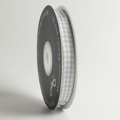 Gray Gingham Plaid Checked Ribbon 25 Yards Each Roll 100% Polyester (3/8",Gray) - Crafty Corner